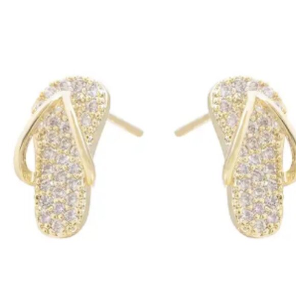 Bimini Beachwear Jewelry - Gold-Tone Pave CZ Flip Flop Earrings – Beachy & Blingy!